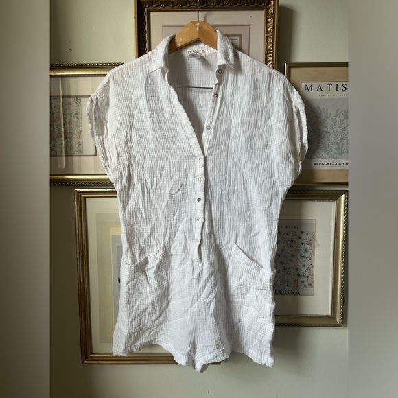 L*Space White Short-Sleeve Swim Cover-Up Mika Large - Picture 12 of 12